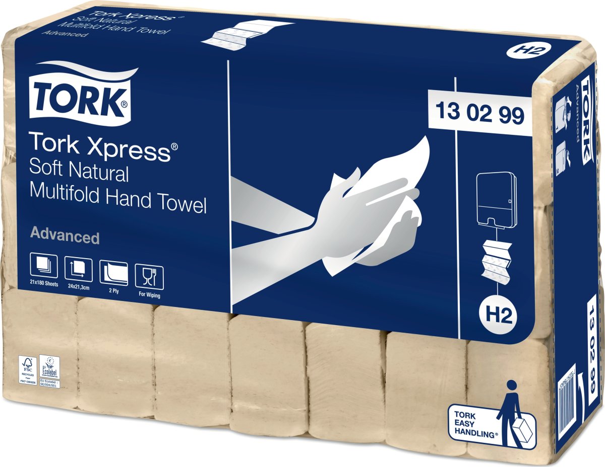 Tork H2 Xpress pappershanddukar | Natur | 21 paket
