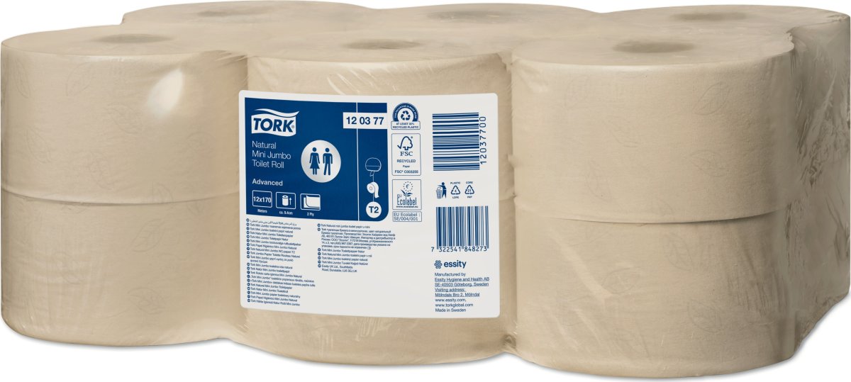 Tork T2 Adv Mini  Jumbo, Toalettpapper Natur 12 rl