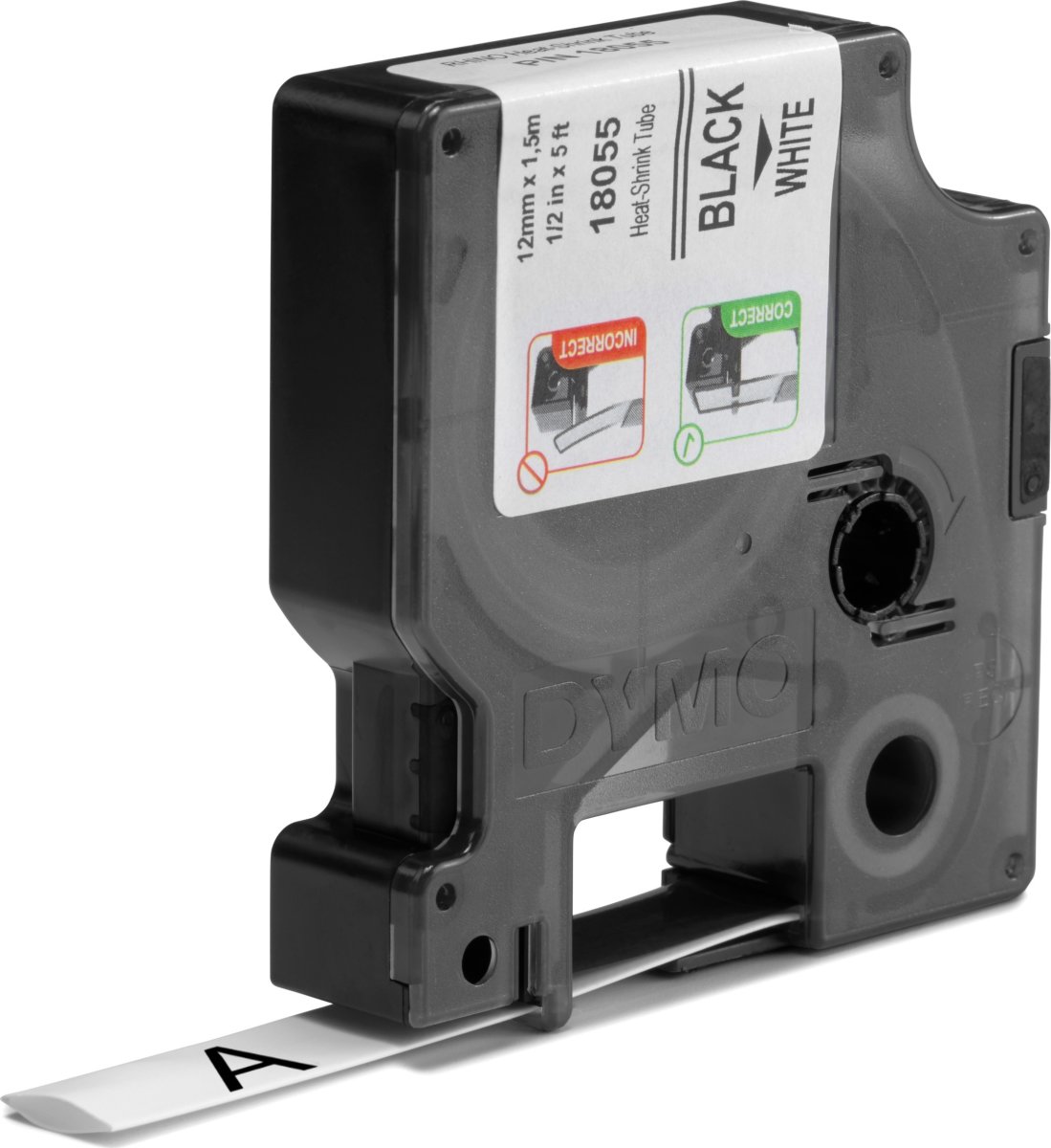 Dymo Rhinopro, 12 mm, krympslangtejp, vit