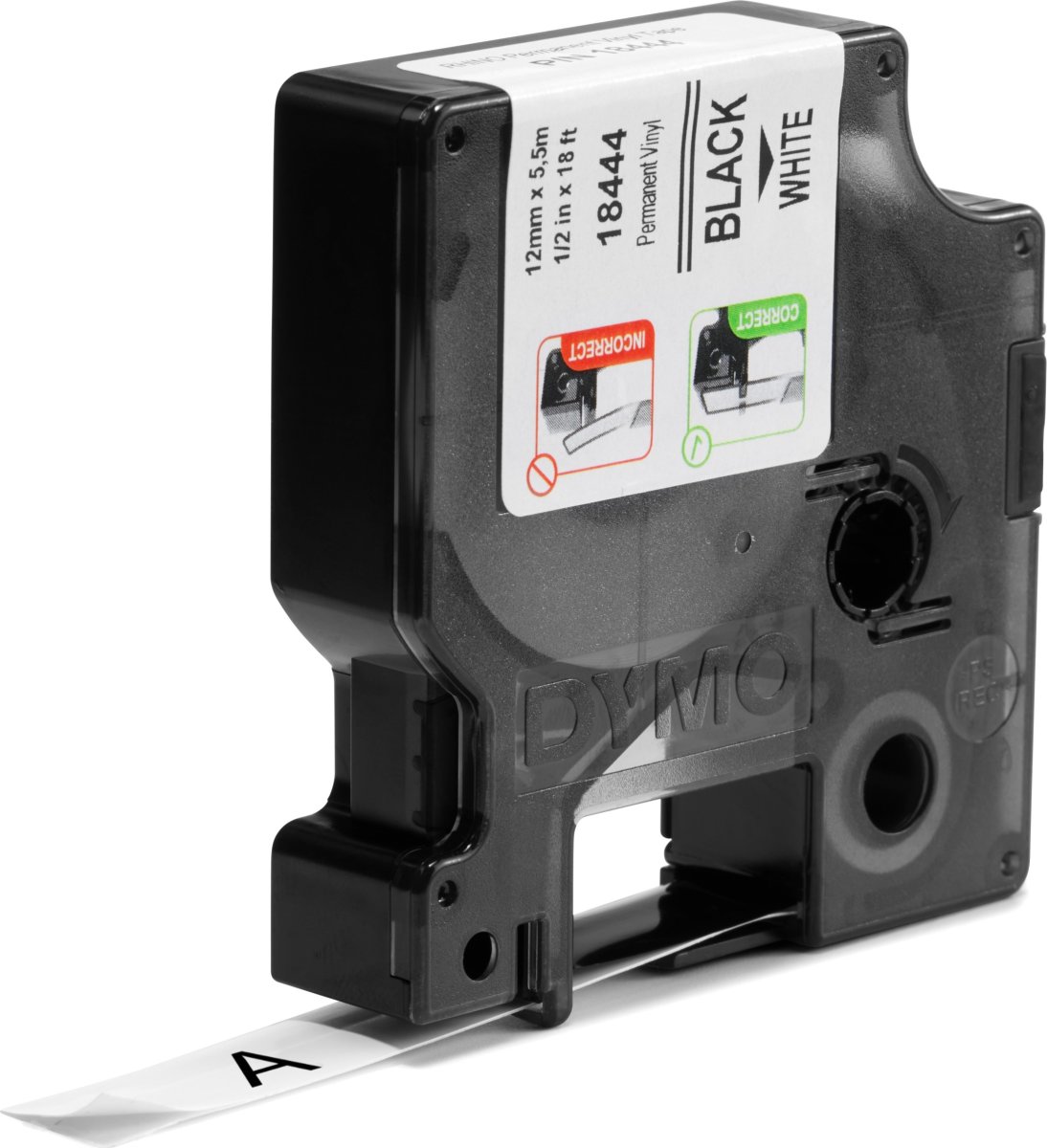 Dymo Rhino Vinyltape 12mm, svart på vit