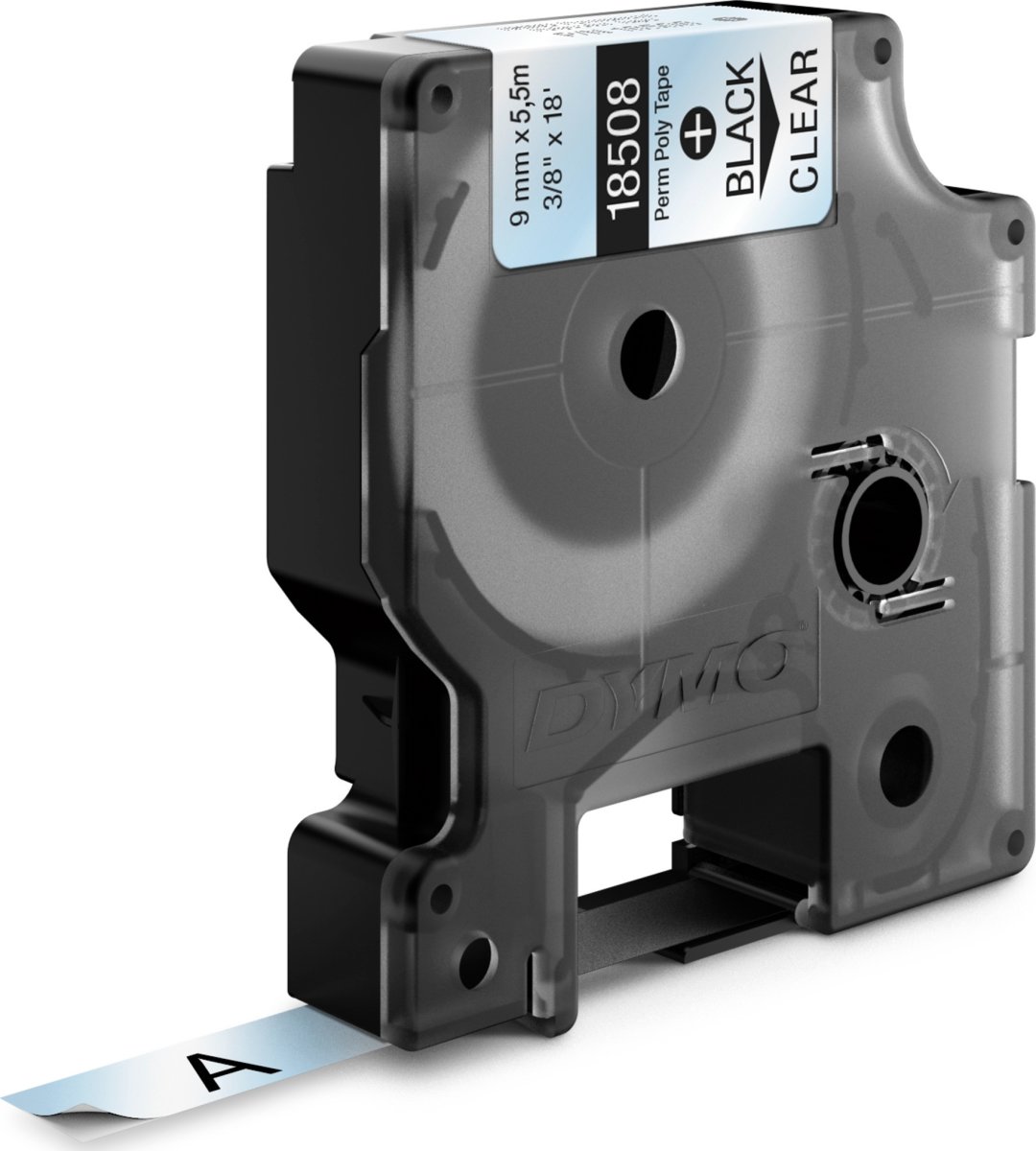 Dymo RHINO Permanent Polyester 9mm, svart på klar