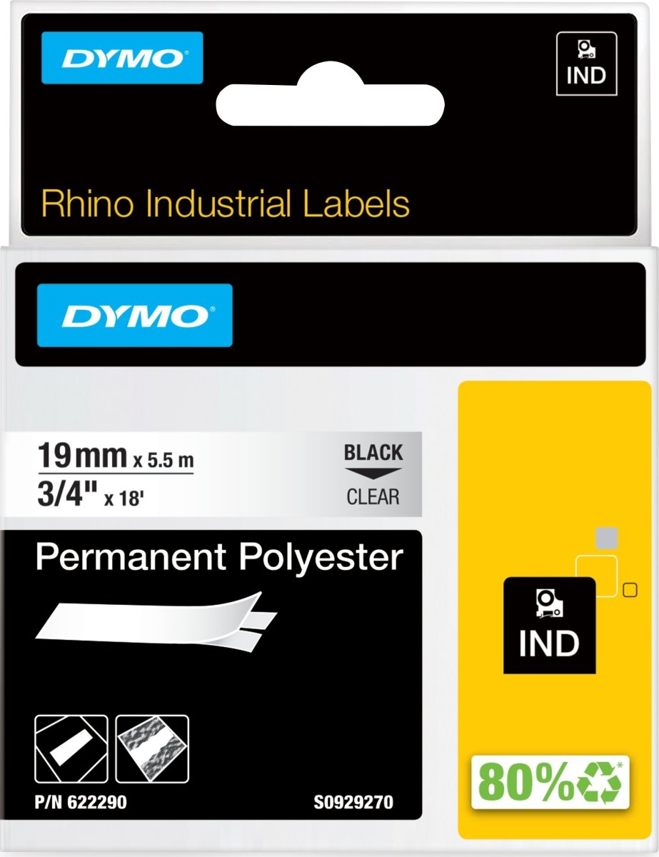Dymo Rhino Permanent Polyester, 19 mm, svart på kl