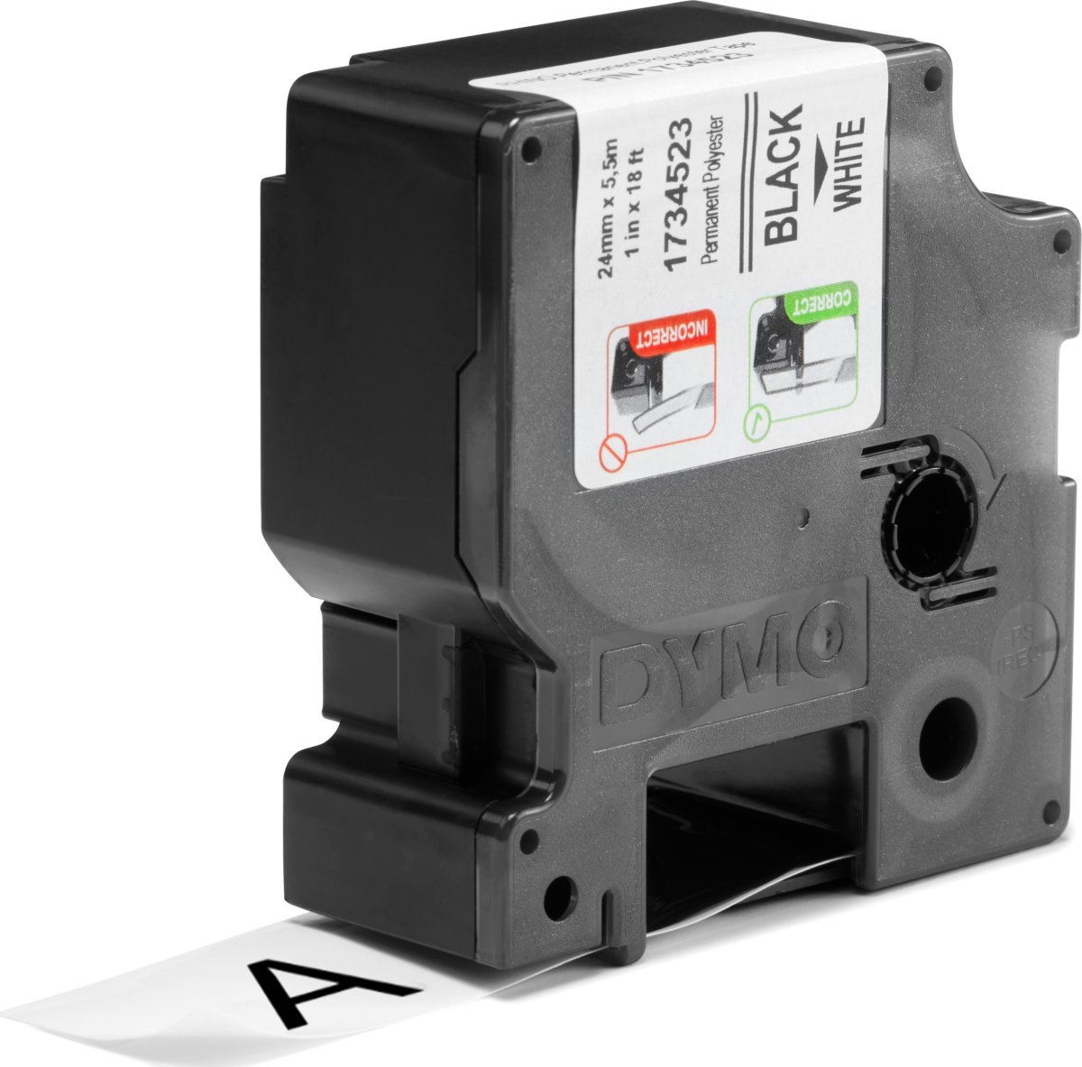 Dymo RHINO Permanent Polyester 24mm, svart på vit