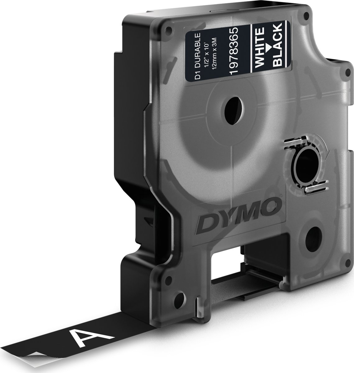 Dymo D1 Durable etikettape, 12 mm, vit på svart