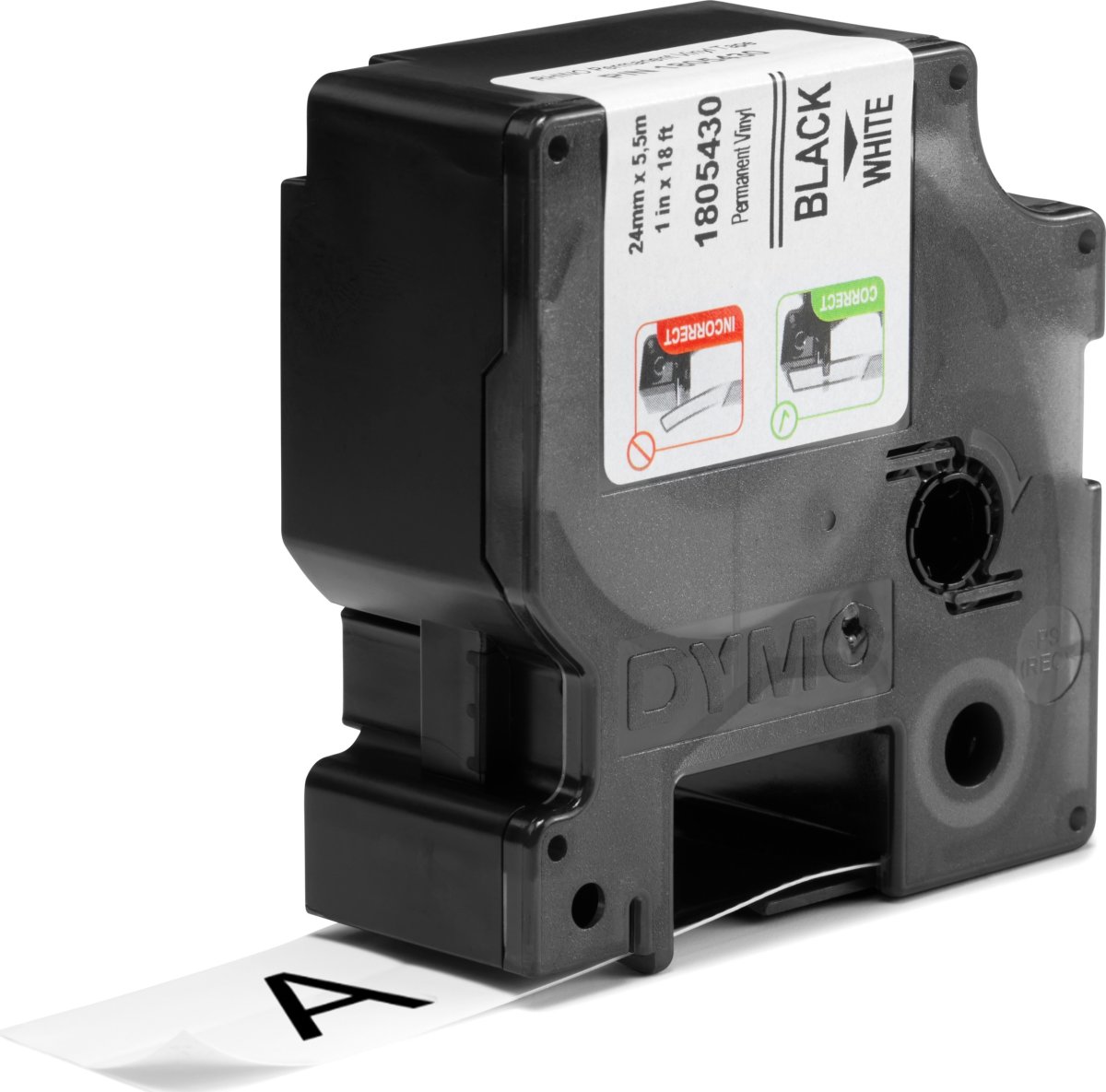 Dymo Rhino Vinyltape 24mm, svart på vit