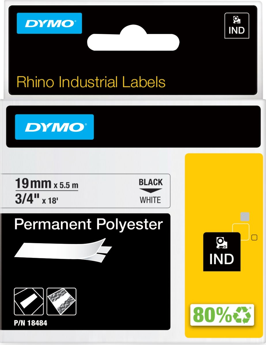 Dymo Rhino Permanent Polyester, 19 mm, svart på vi