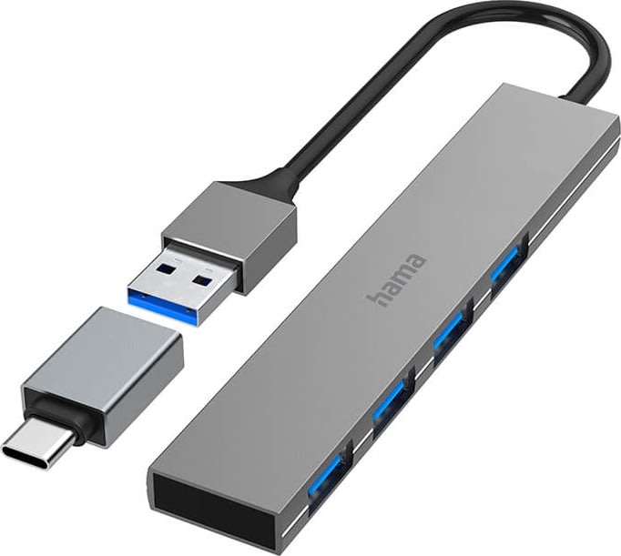 HAMA 3.2 USB-A-hubb med 4 portar & USB-C-adapter