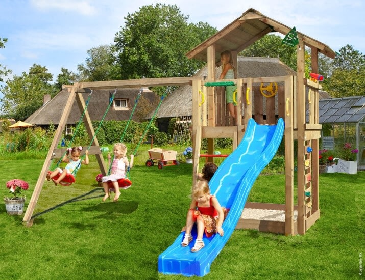 Jungle Gym Chalet 2.1 lektorn, gungor+rutschkana.