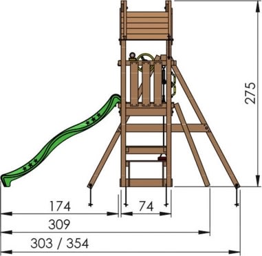 Jungle Gym Totem lektorn, gungor+röd rutschkana