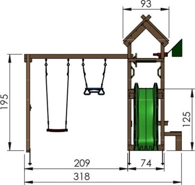Jungle Gym Totem lektorn, gungor+röd rutschkana
