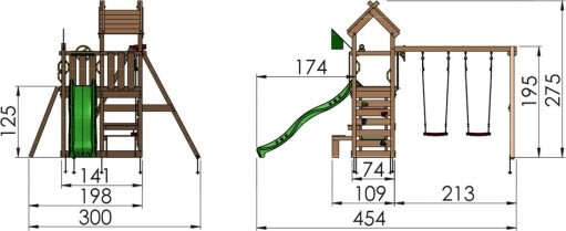 Jungle Gym Teepee lektorn, gungor+grön rutschkana