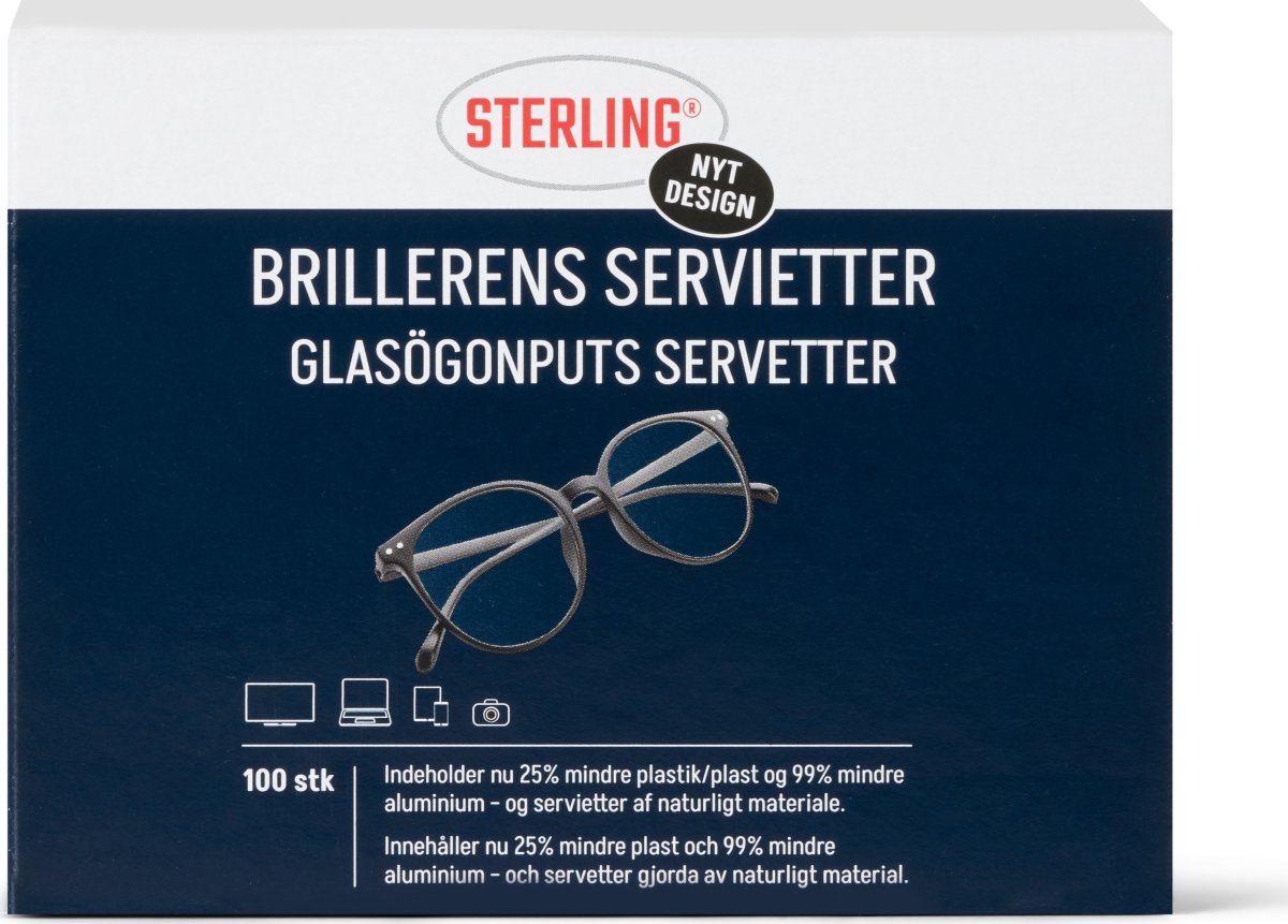 Sterling putsservetter till glasögon | 100 st.