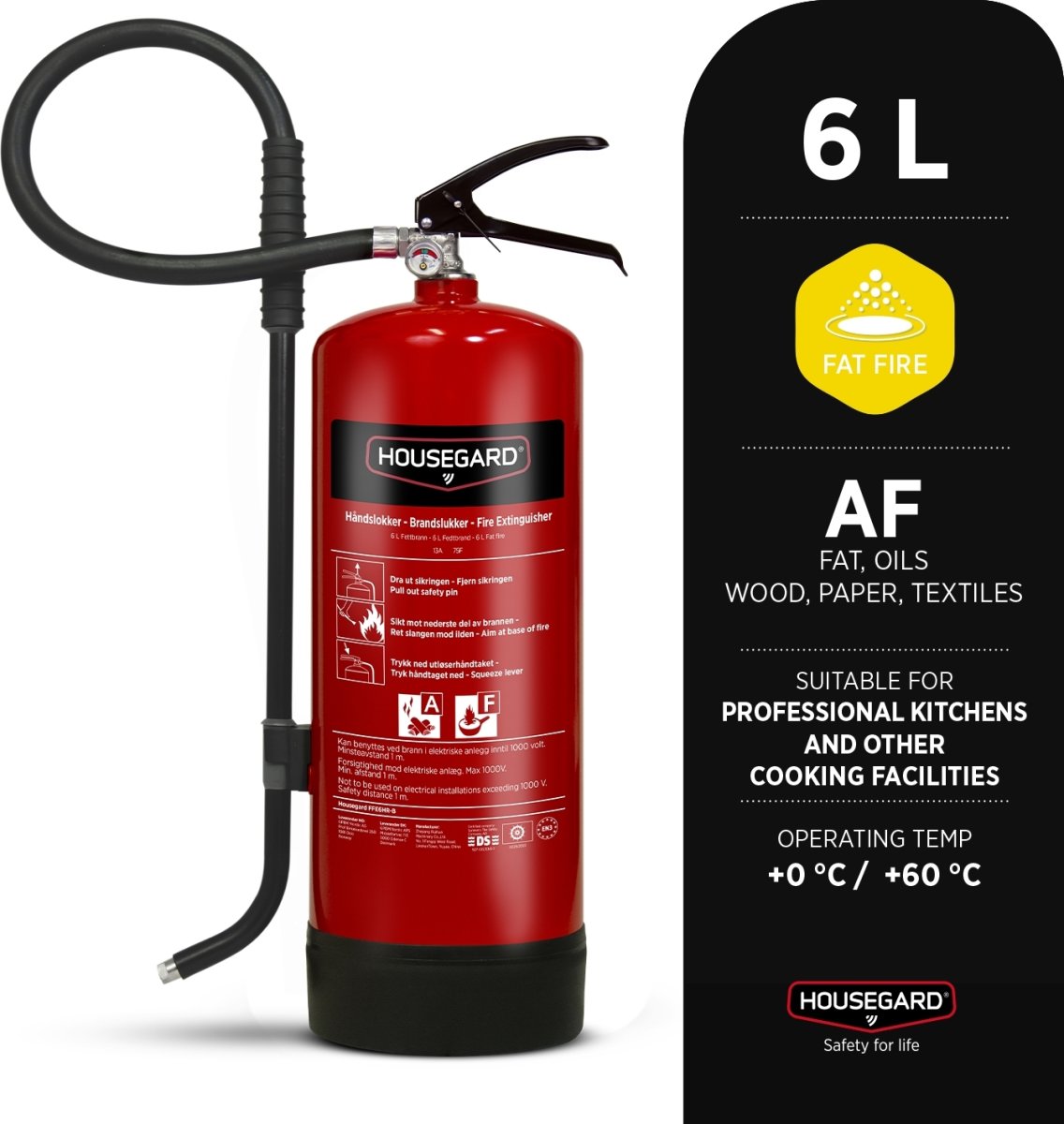 Housegard fettbrandsläckare, 6 L, Röd