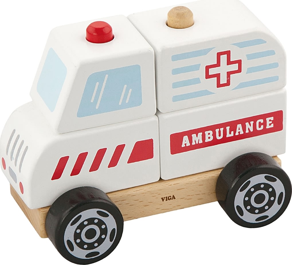 VIGA ambulans av trä med stapelklossar