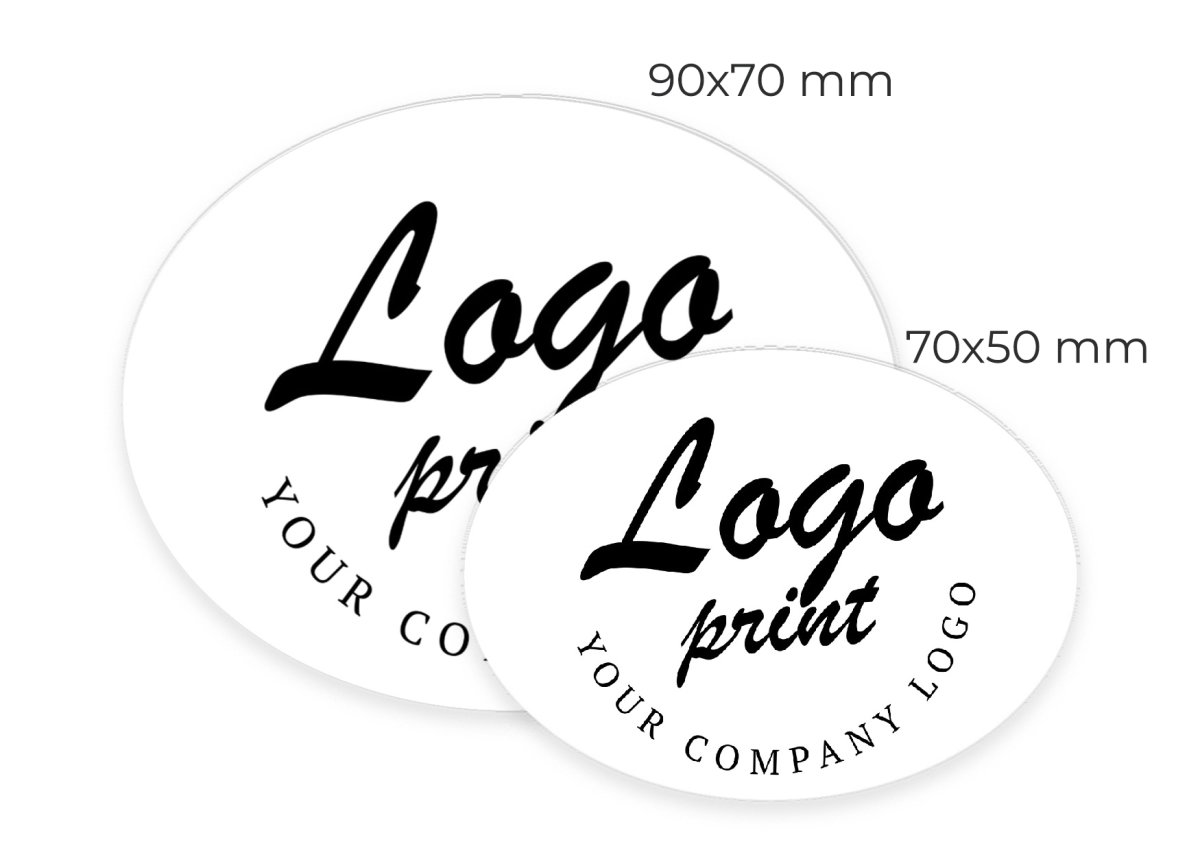 Logotypskylt | Oval | 7x5 cm | Eget tryck | 2 st.