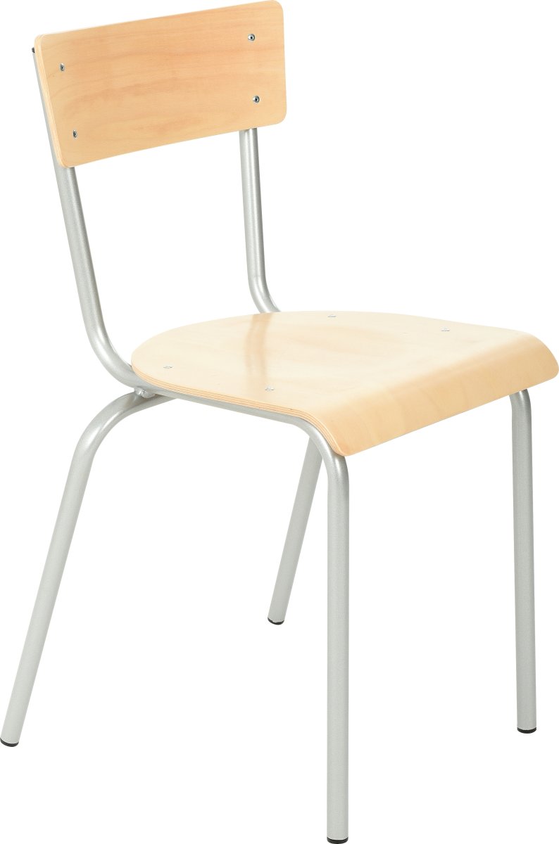 Matsalsstol i bok, 22 mm, aluminiumfärgad stomme
