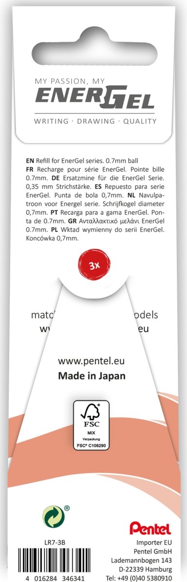 Pentel Energel Refill | 0,7 | Röd | 3 st.