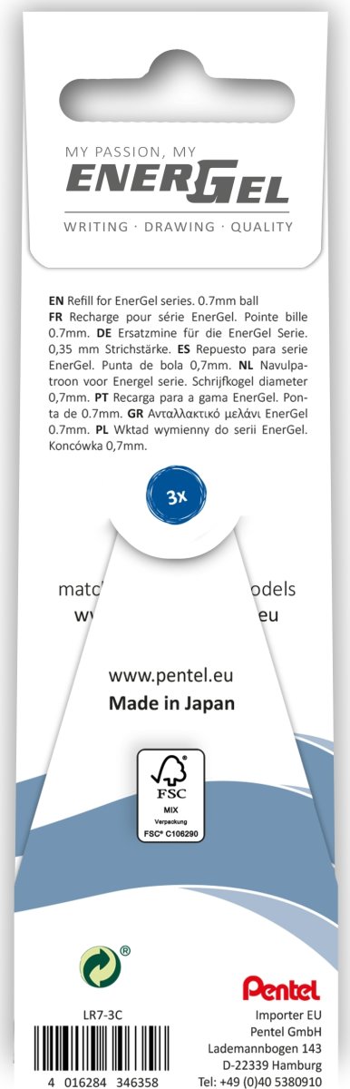 Pentel Energel Refill | 0,7 | Blå | 3 st.