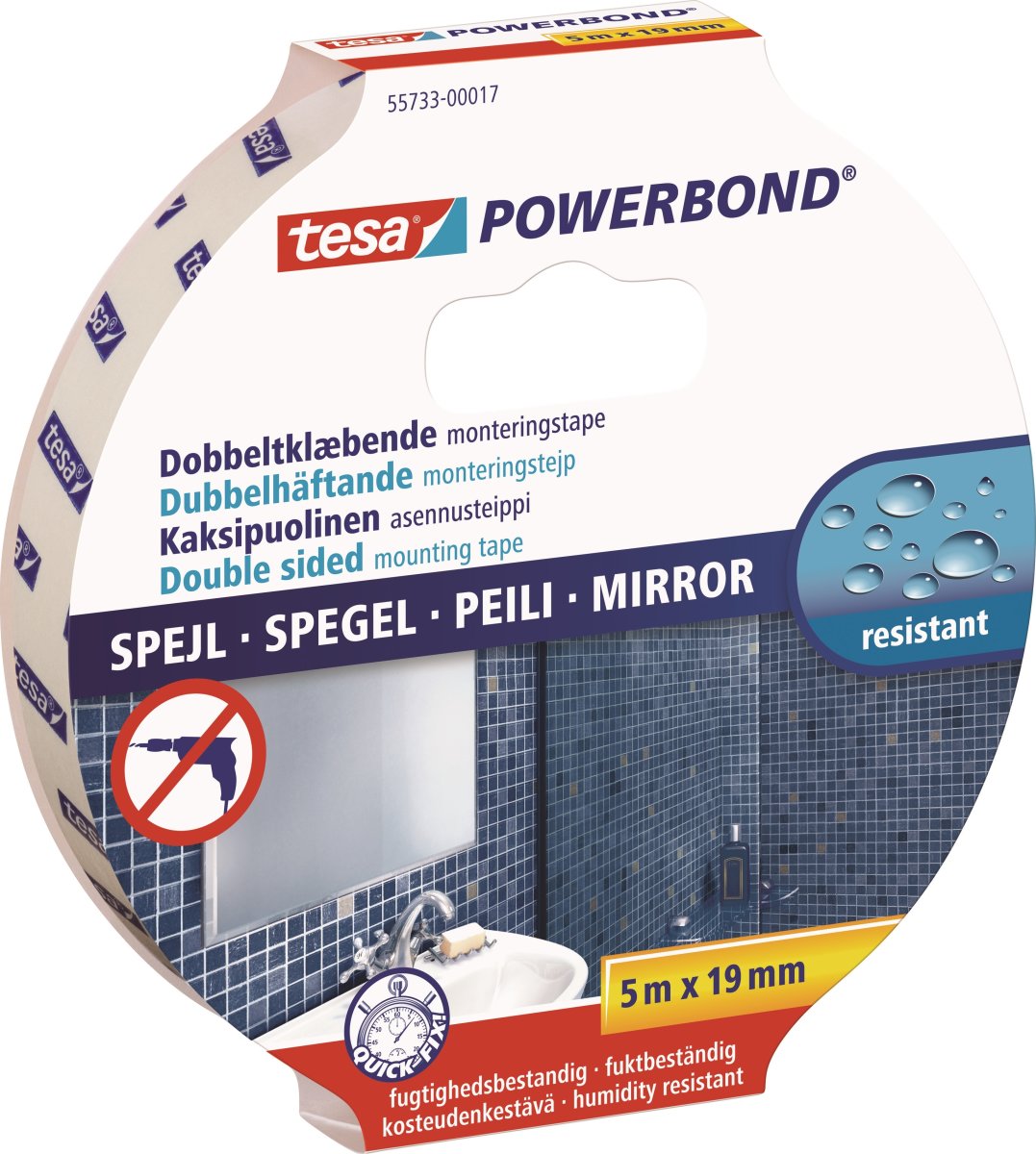 tesa Powerbond Mirror monteringstejp | 19 mm x 5 m