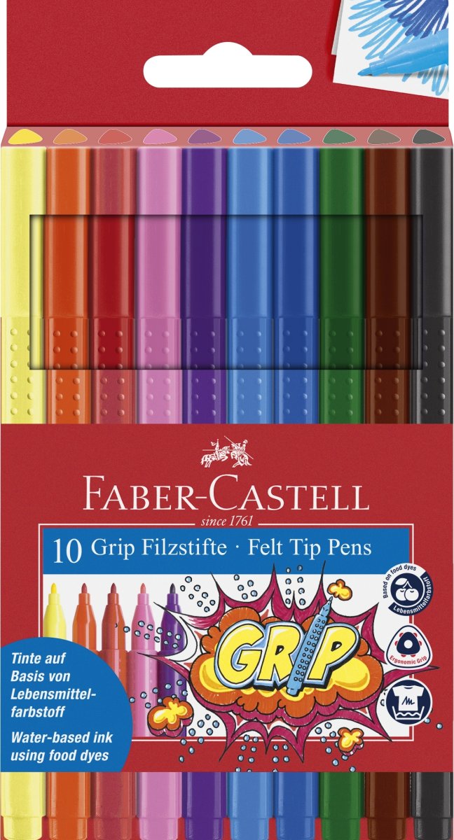 Faber-Castell Grip Tuschpennor, 10 färger