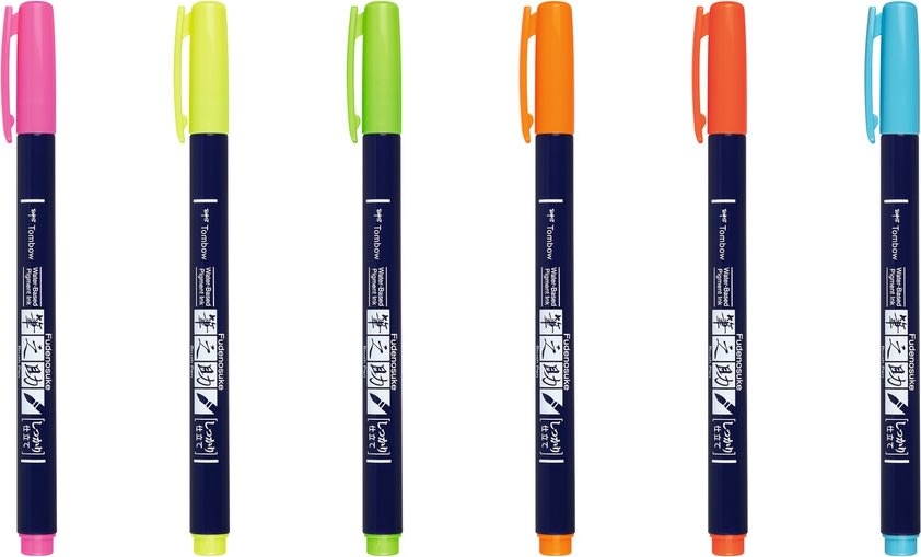 Tombow Fudenosuke penna | Hård neon | 6 st.