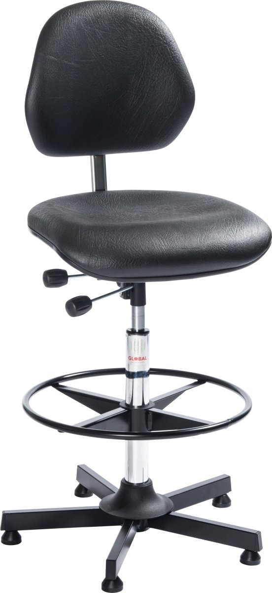Aktiv arbetsstol, Svart, K.läder, 67-93cm, Fotring