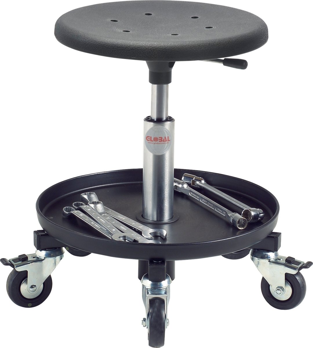Montörsstol, Svart, PU sits, 38-51 cm,Verktygsfack