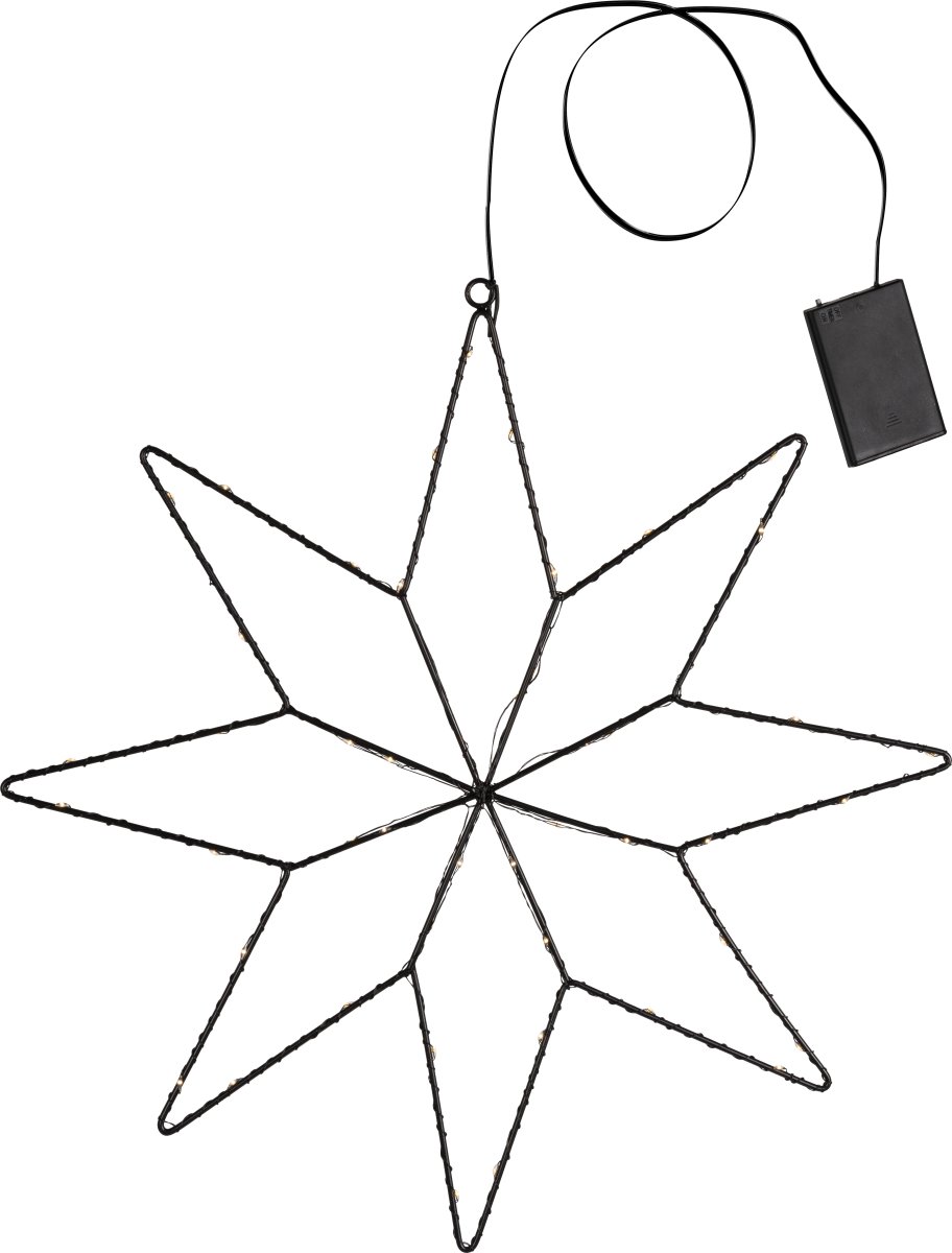 Stjärna m. 50 LED, H43 cm, svart/varmvit