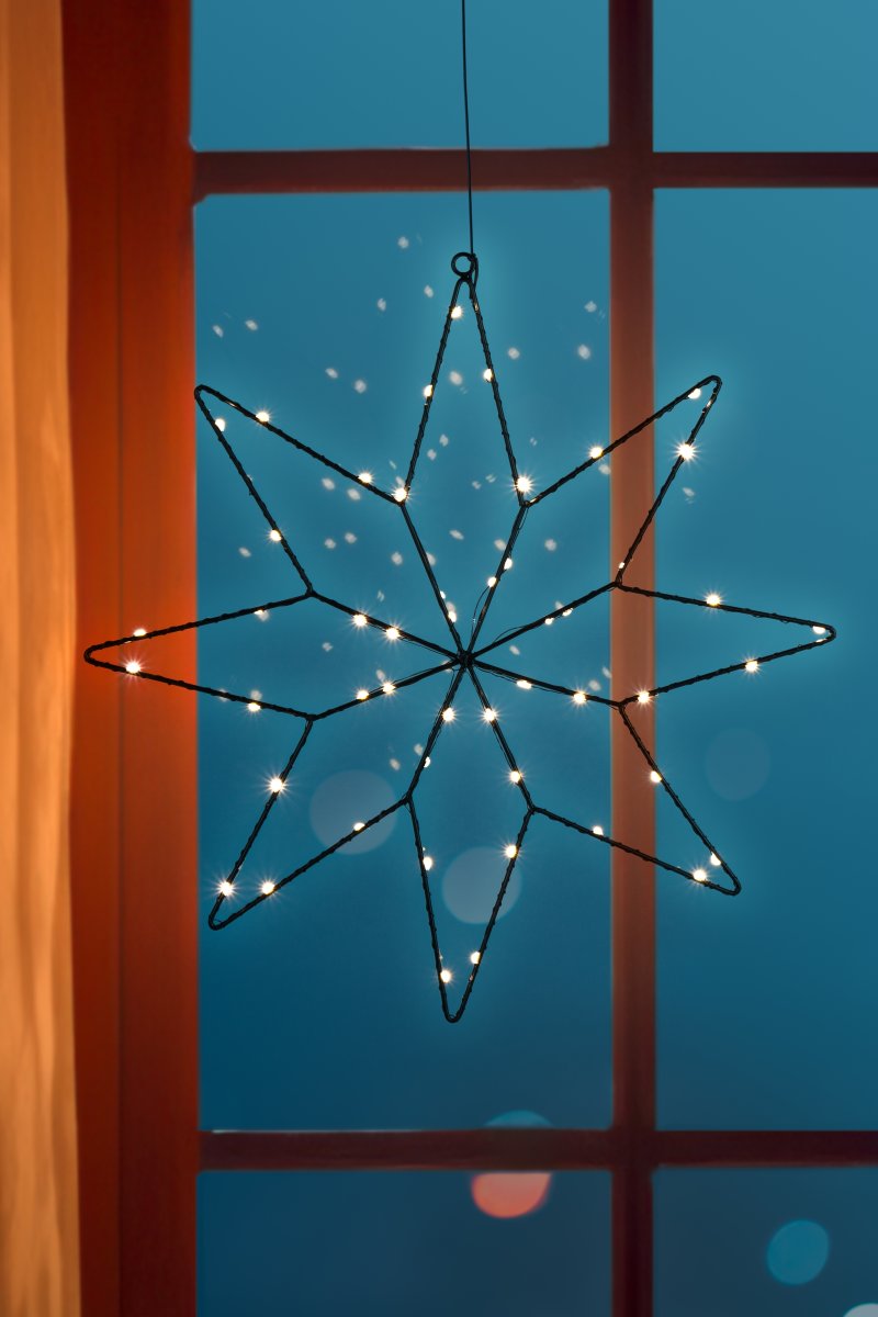 Stjärna m. 50 LED, H43 cm, svart/varmvit