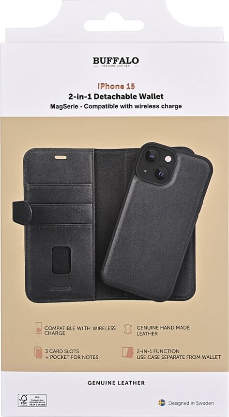 Buffalo 2-i-1-korthållare för iPhone 15 | Svart