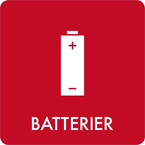 Avfallsklistermärke, Batterier, Röd