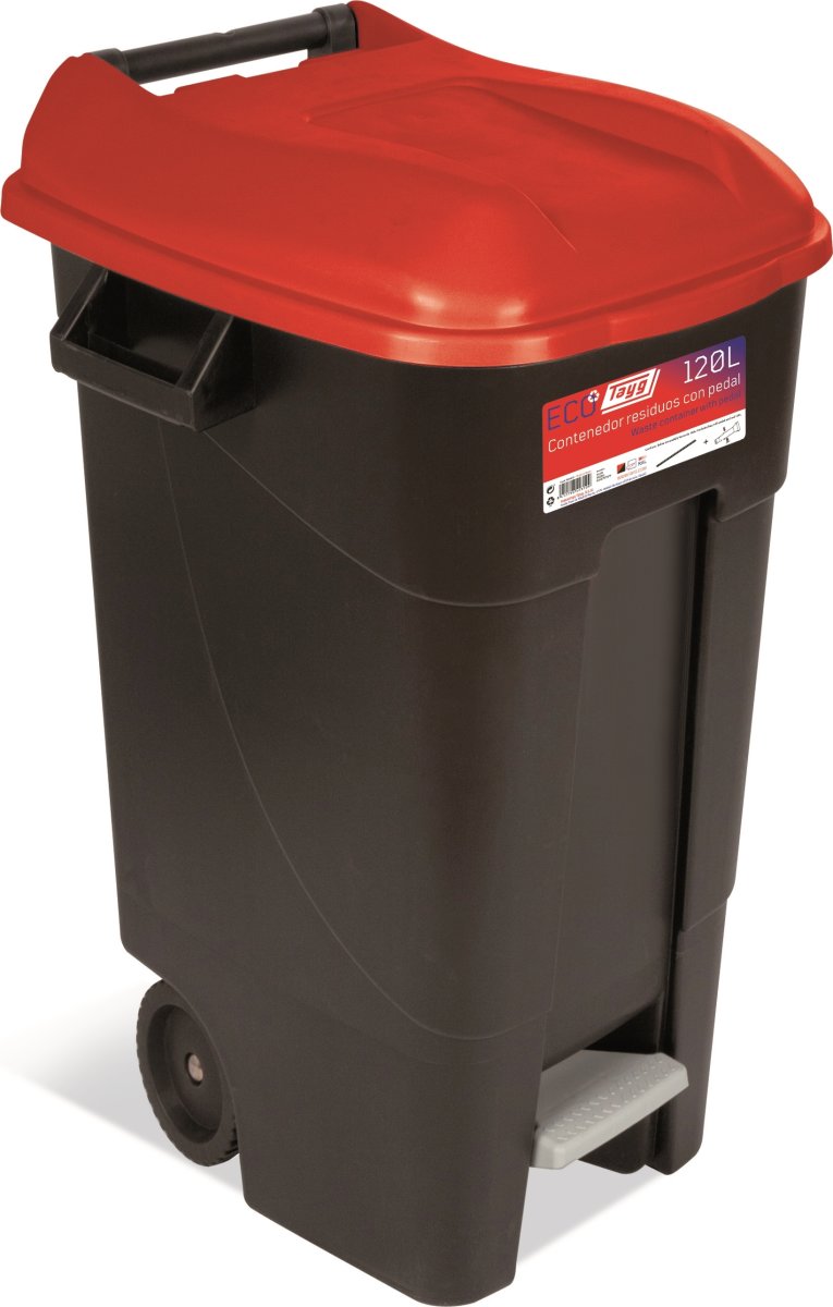 TAYG avfallsbehållare | 120 liter | Svart/röd