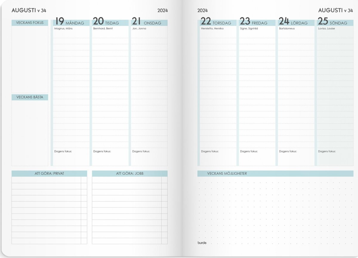 Burde 2024 Kalender Life Planner Focus