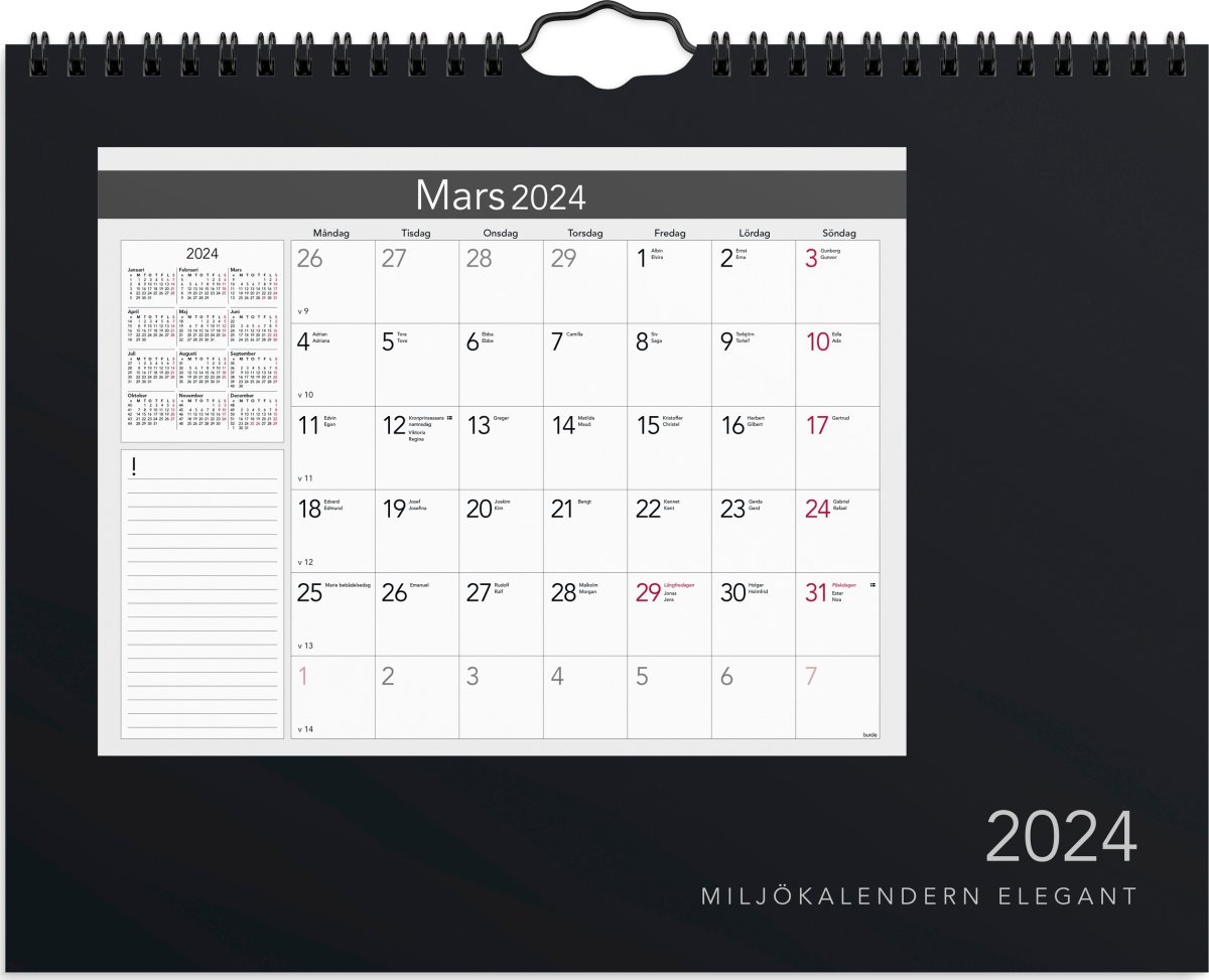 Burde 2024 Miljökalendern, Elegant