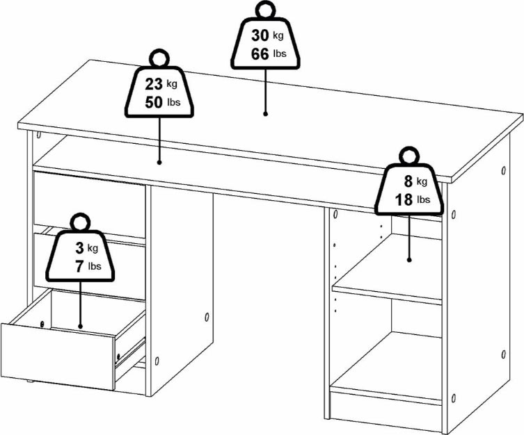 Small Officeline skrivbord, 1 skåp/3 lådor, ek