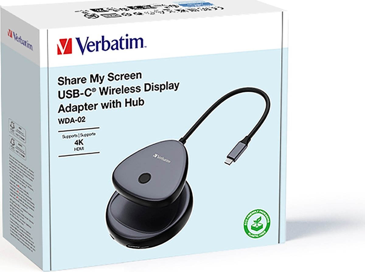 Verbatim USB-C trådlös 4K-skärmadapter med hubb