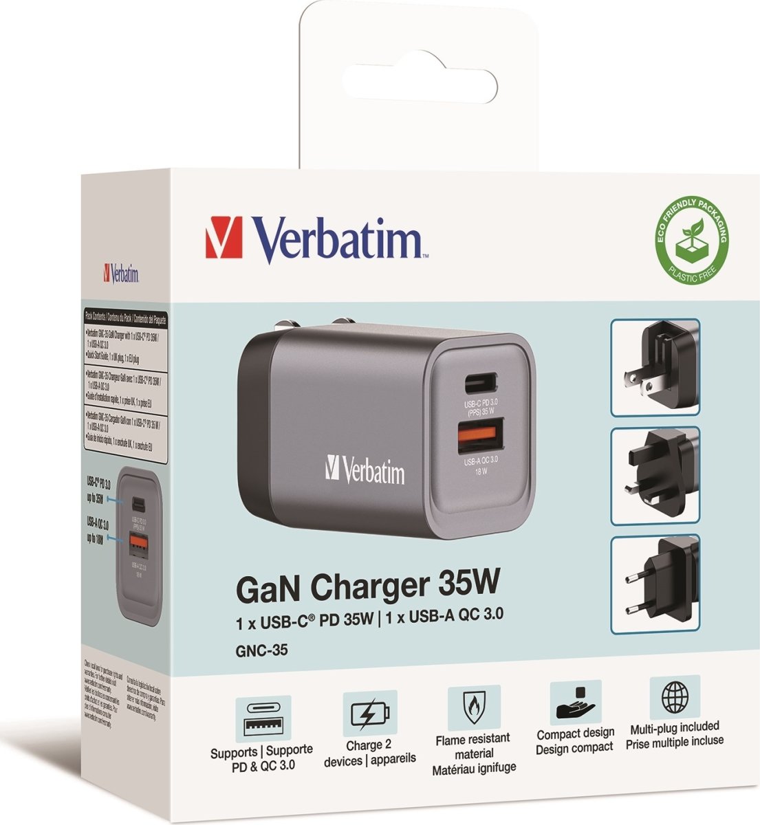 Verbatim GNC-35 GaN USB-A/USB-C-laddare | 35 W