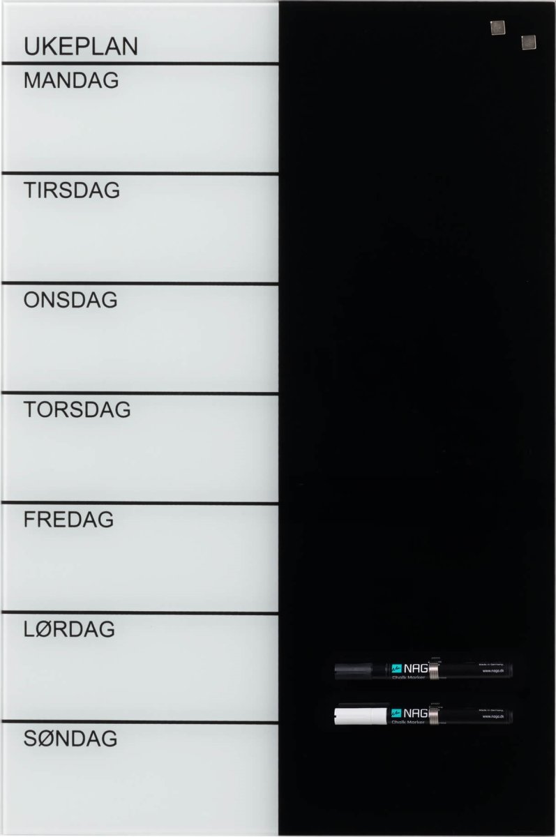 NAGA magnetisk veckotavla av glas, 60x40 cm, norsk