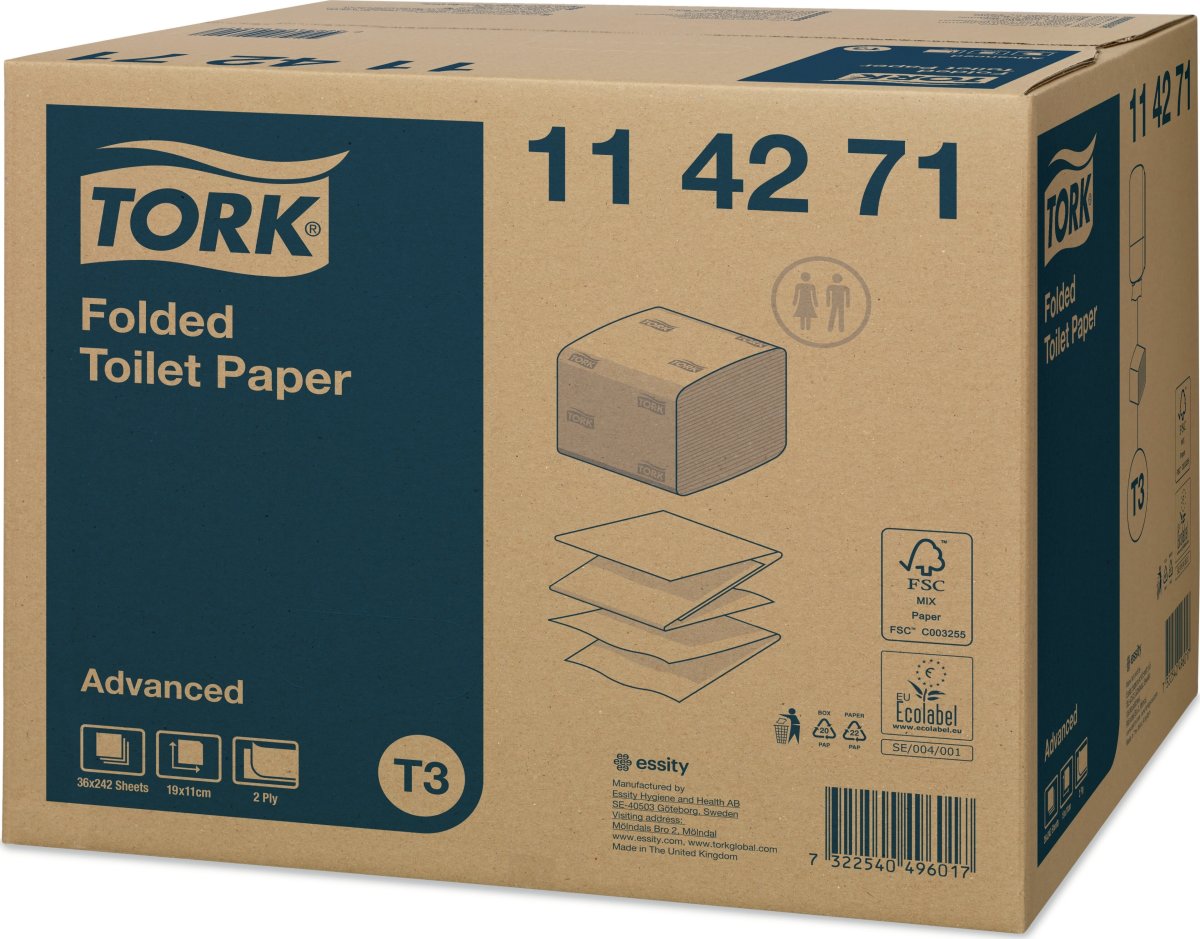Tork T3 Advanced toalettpapper i ark, 36 paket