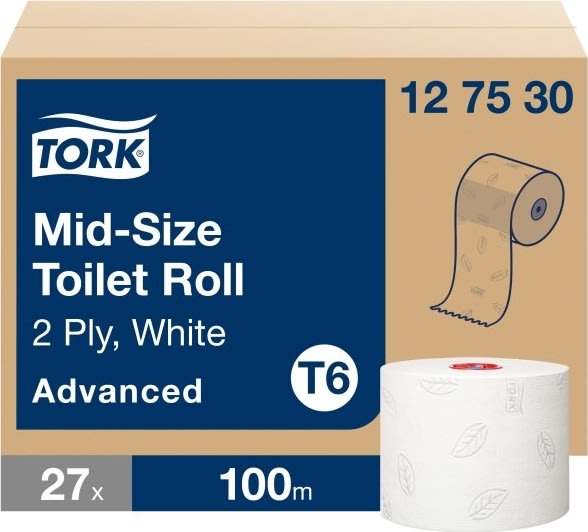Tork T6 Advanced toalettpapper, 2-lager, 27 rullar