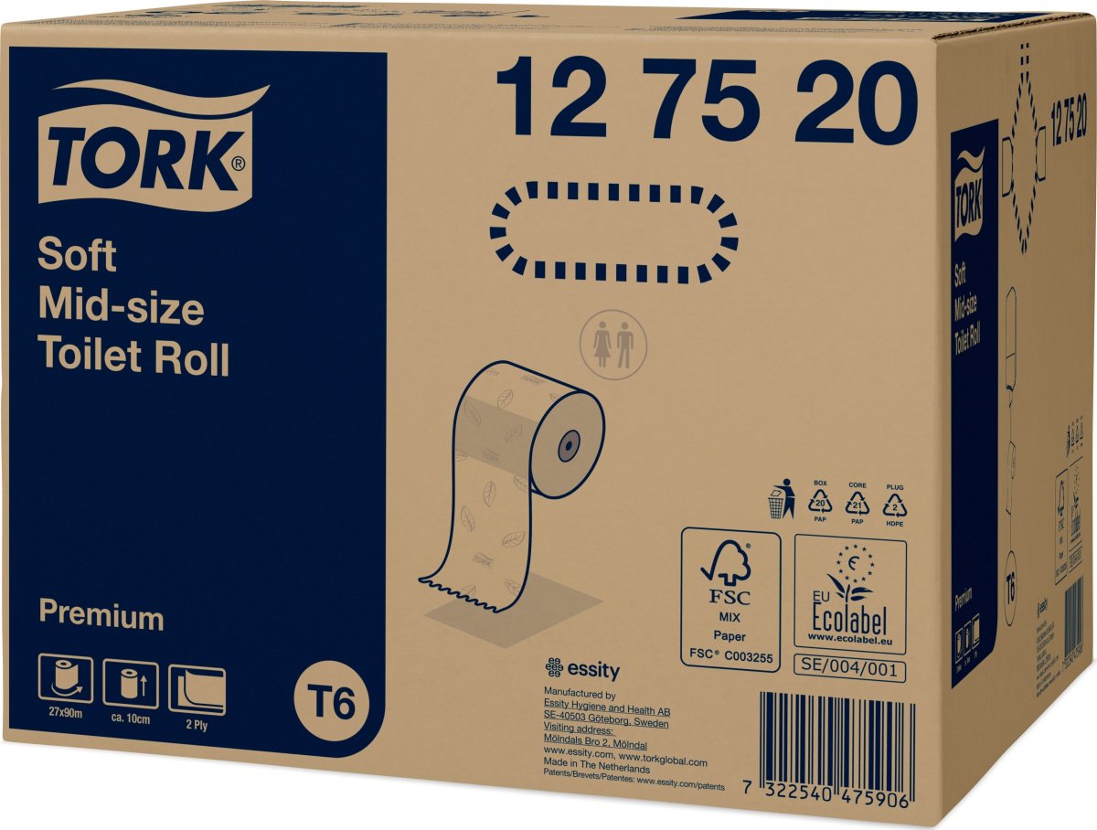 Tork T6 Premium toalettpapper, 2-lager, 27 rullar