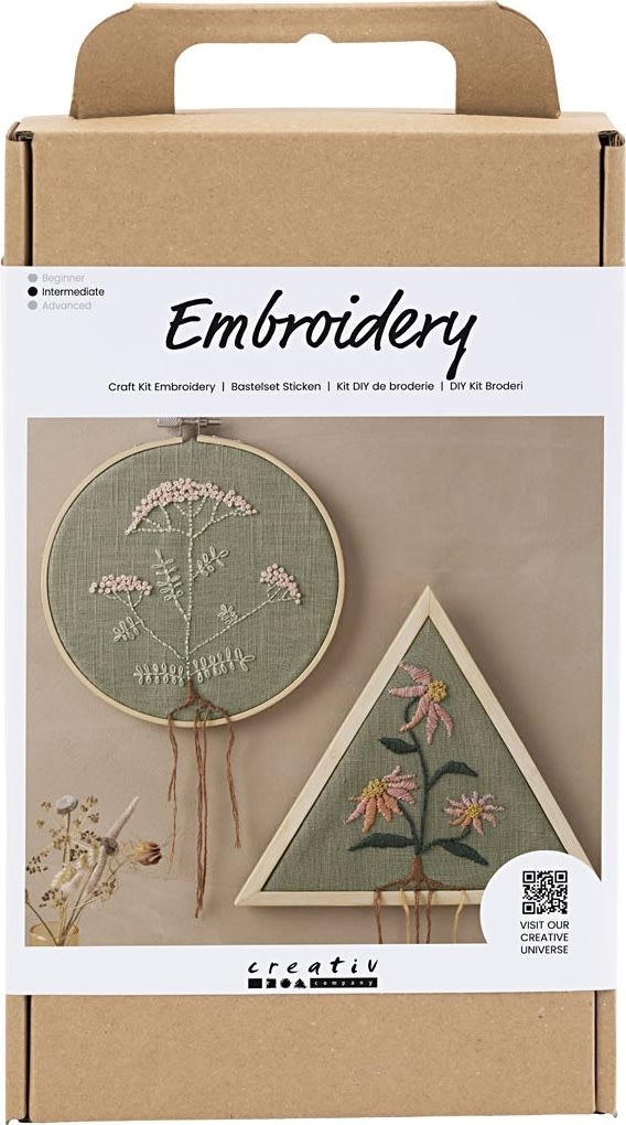 DIY Kit Broderi, broderibild, dämpad grön