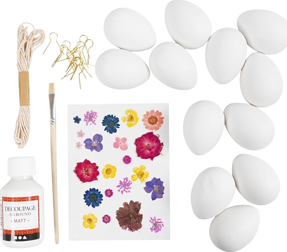 DIY Kit Decoupage, ägg med blommor