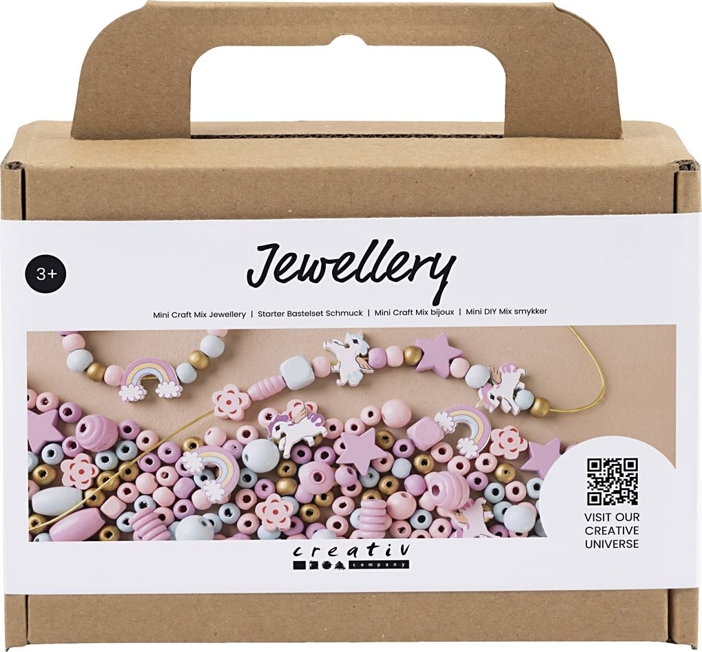 Mini DIY Kit smycken, pärlor + resår, pastell