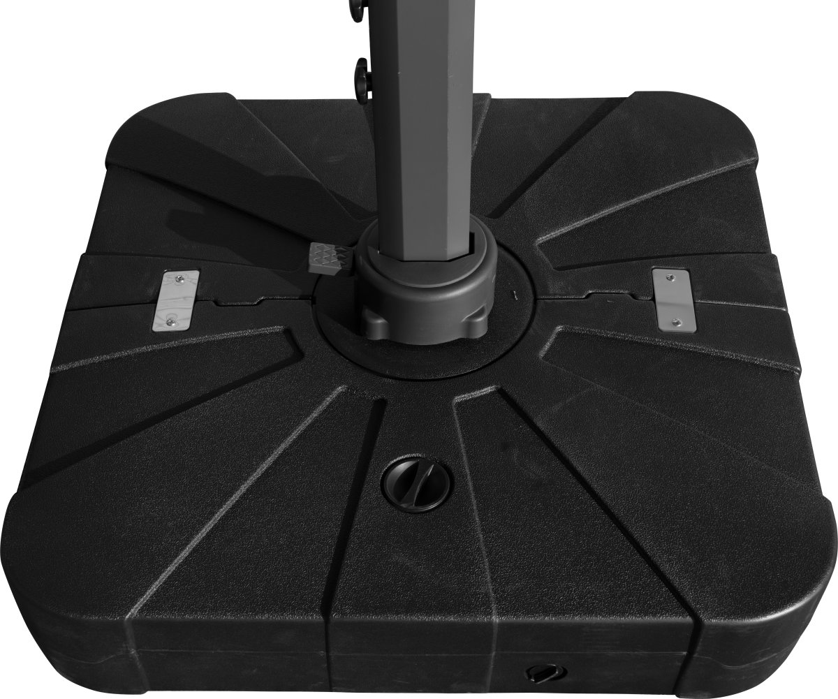 Hängparasoll 3,5x3,5m,fot,med hjul,lock,LED,svart