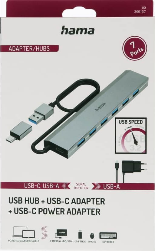 HAMA USB-hubb 7x portar med USB-C-adapter