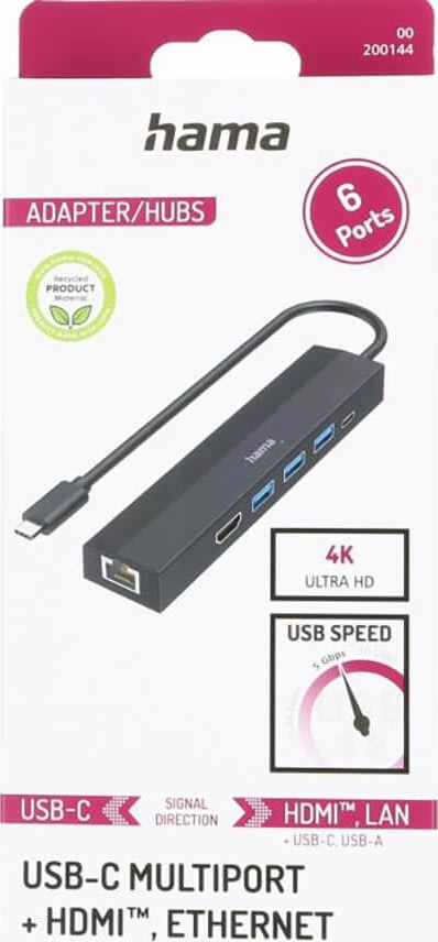 HAMA USB-C-hubb Multiport 6x portar