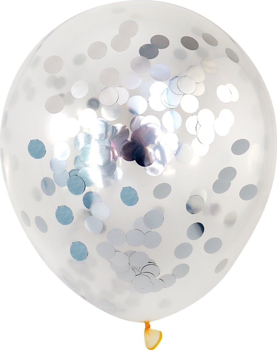 Ballong med konfetti, silver, 30 cm, 5 st.