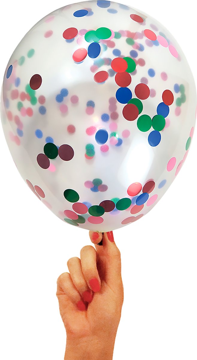 Ballong med konfetti, flerfärgad, 30 cm, 5 st.
