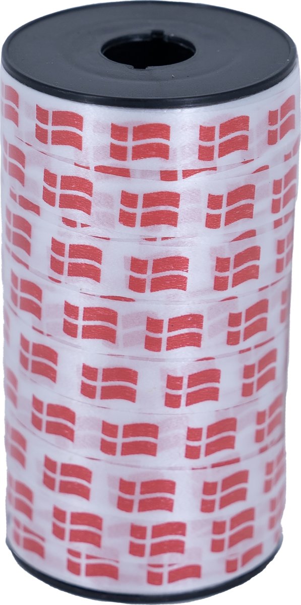 Presentband Polyblank, 10mm x 50m, vit med flagga